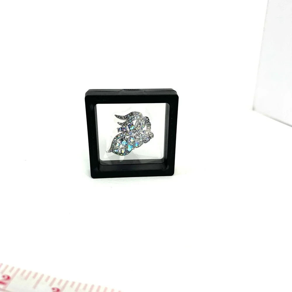 Vintage Silver Tone Aurora Borealis Rhinestone Swirl Leaf Statement Brooch Pin